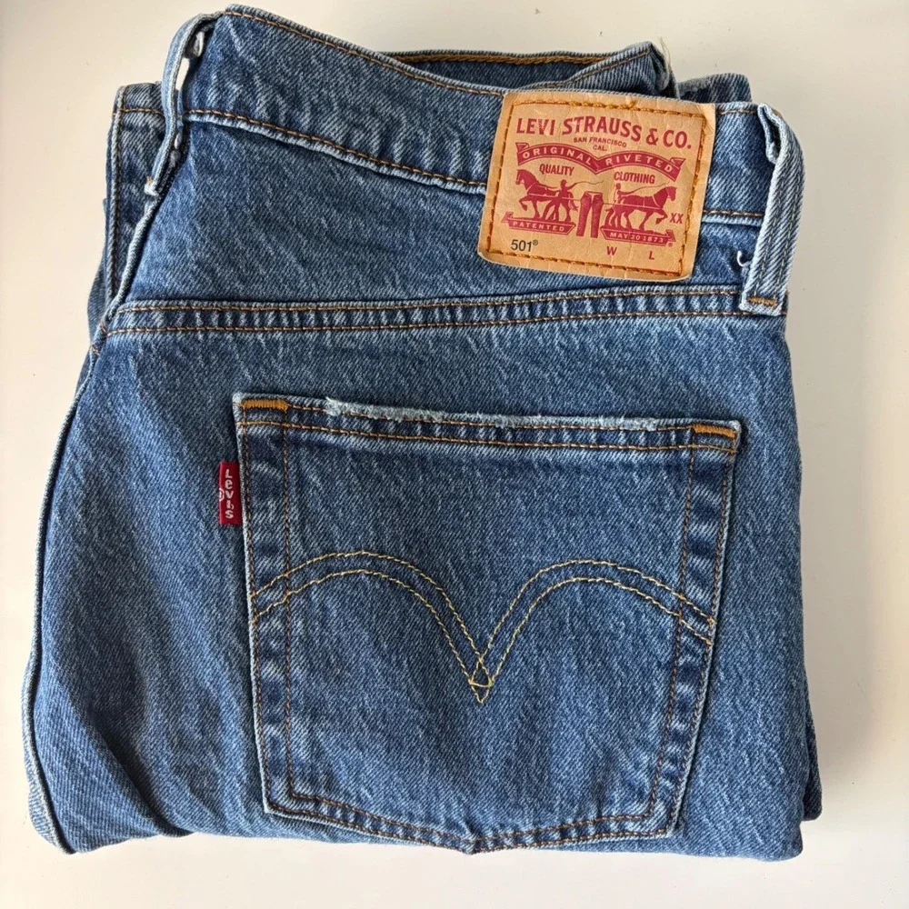 Levi's 501 Org Fit Jeans Mens Medium Blue Straight Leg Button Fly Denim W32 L29 - Picture 1 of 9
